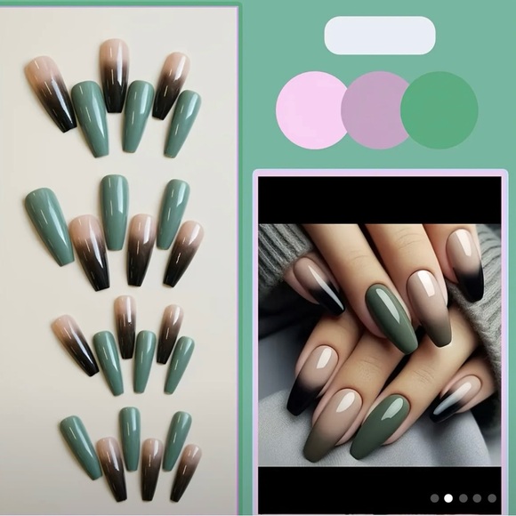 Moody Forest Ombré & Sage Green Press-On Nails – 24 Reusable Nails - Picture 2 of 7